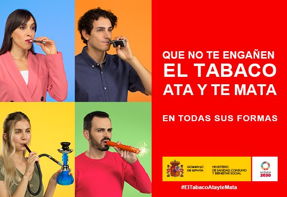 Bajo el nombre #ElTabacoAtayTeMata, la campaña tiene como objetivo concienciar, sobre todo a los más jóvenes, de que el tabaco siempre es perjudicial, se consuma como se consuma. FOTO: Ministerio de Sanidad, Consumo y Bienestar Social